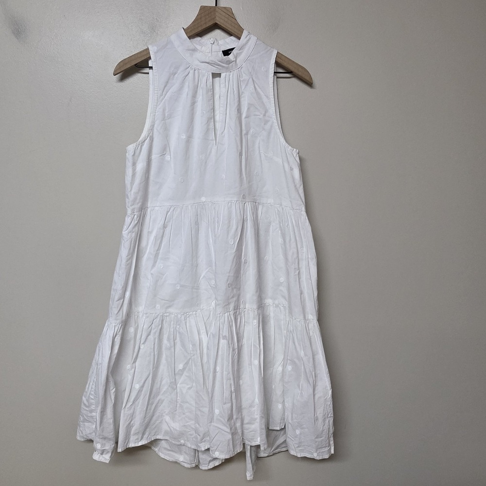 ME+EM Womens Size 10 White Cotton Embroidered Polka Dot Tiered Midi Dress